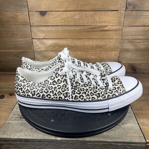 Converse Ctas OX Mens SZ 11.5 Low Top Sneakers Black Brown White Leopard Canvas